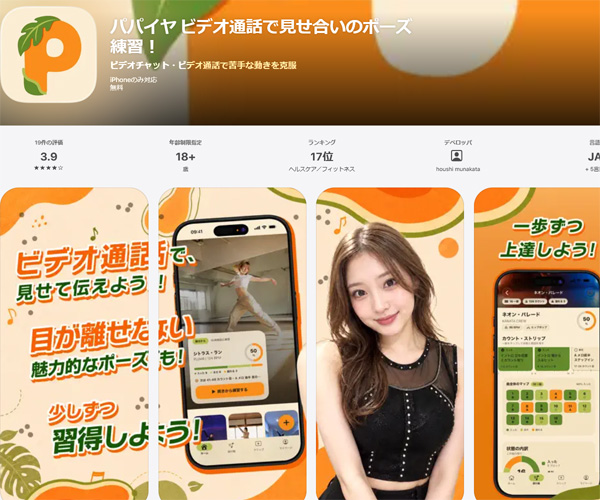 ビデオ通話で見せ合いのポーズ練習のパパイヤ